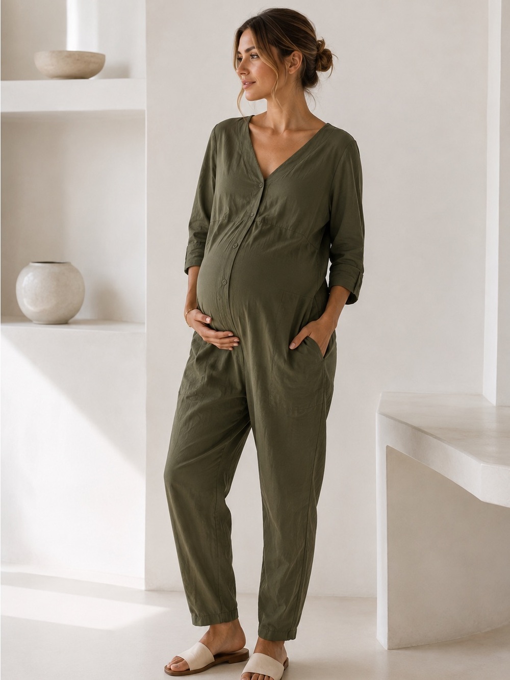 The Nines by Hatch sz XS jumpsuit Forest Green romper button‎ front great cond